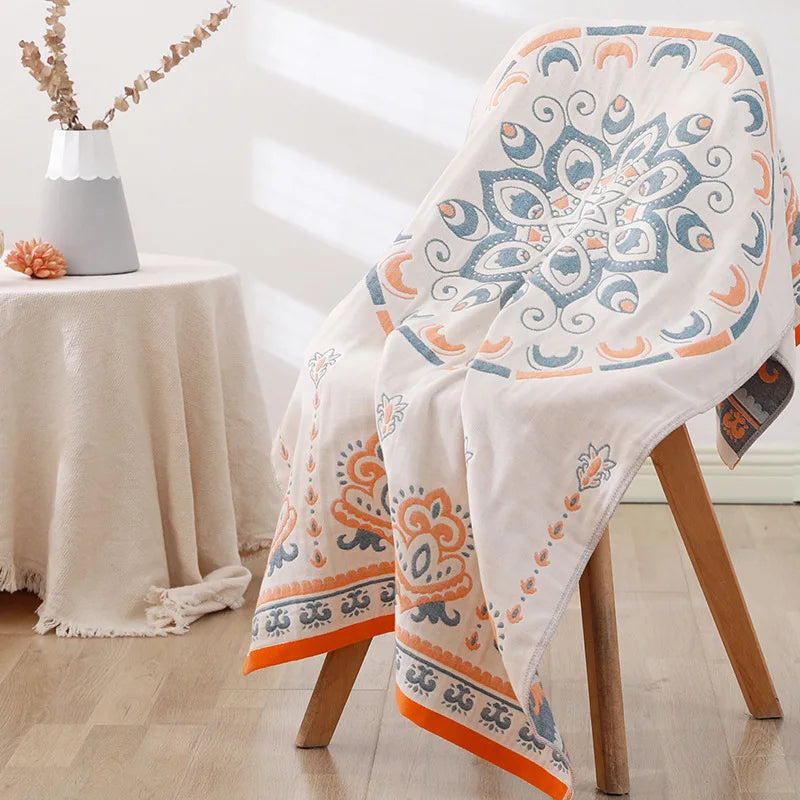 Serviette de bain en gaze de coton bio — motifs fleuris, 75 x 150 cm - Nesty (vue 14)