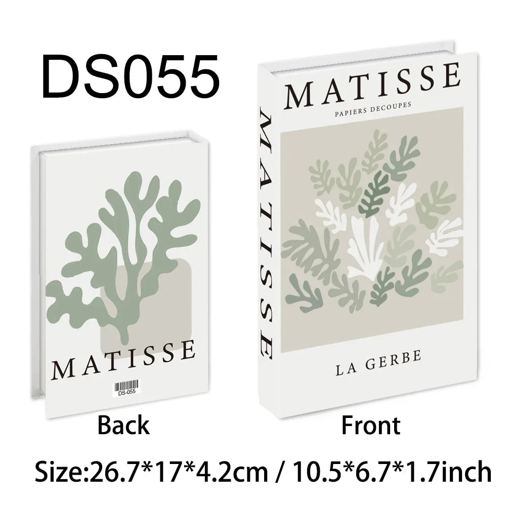 Faux livre décoratif boîte de rangement style nordique, couverture Matisse La Gerbe, feuillages verts découpés sur fond beige (vue 51) - Nesty