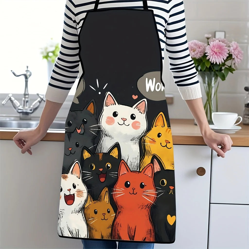 Tablier de cuisine motif chat Nesty - Porté en cuisine, imprimé chats colorés