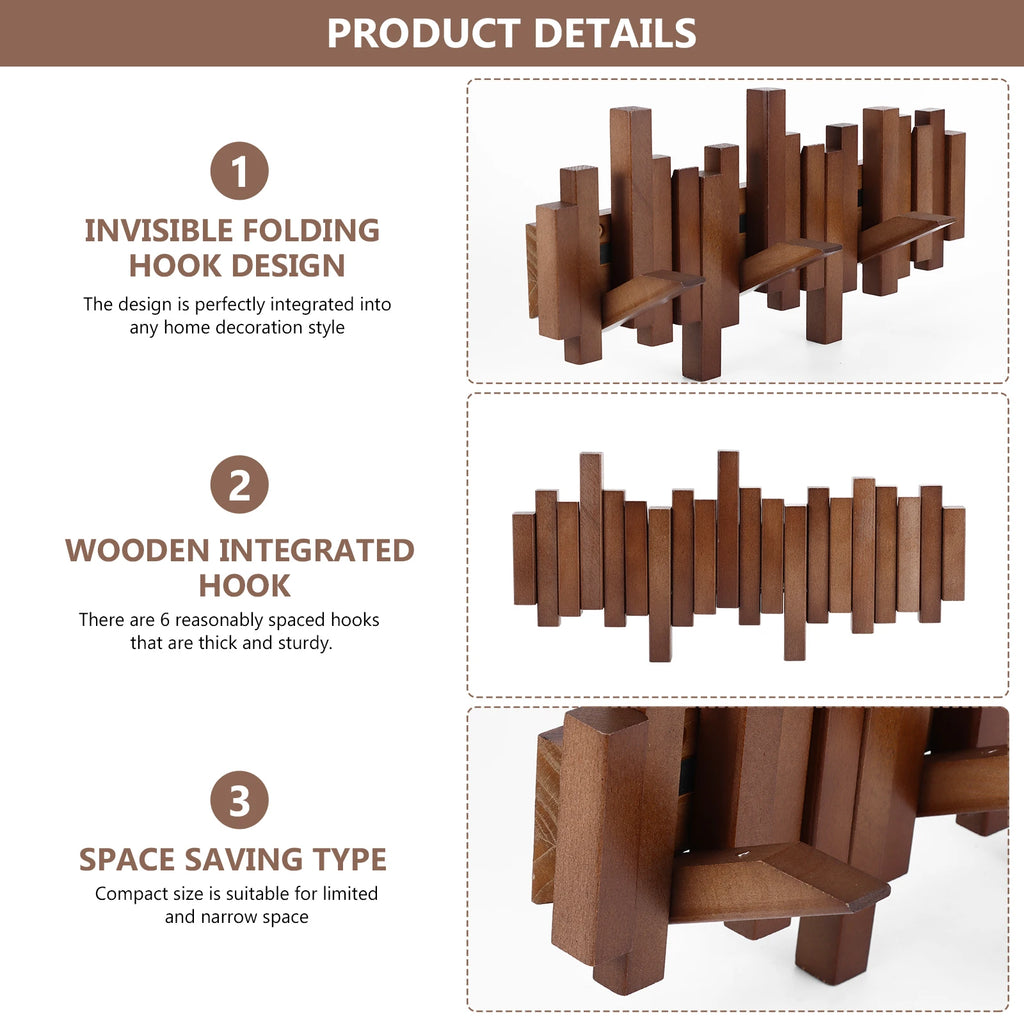 Porte-manteau mural en bois — 6 crochets escamotables - Nesty (vue 4)