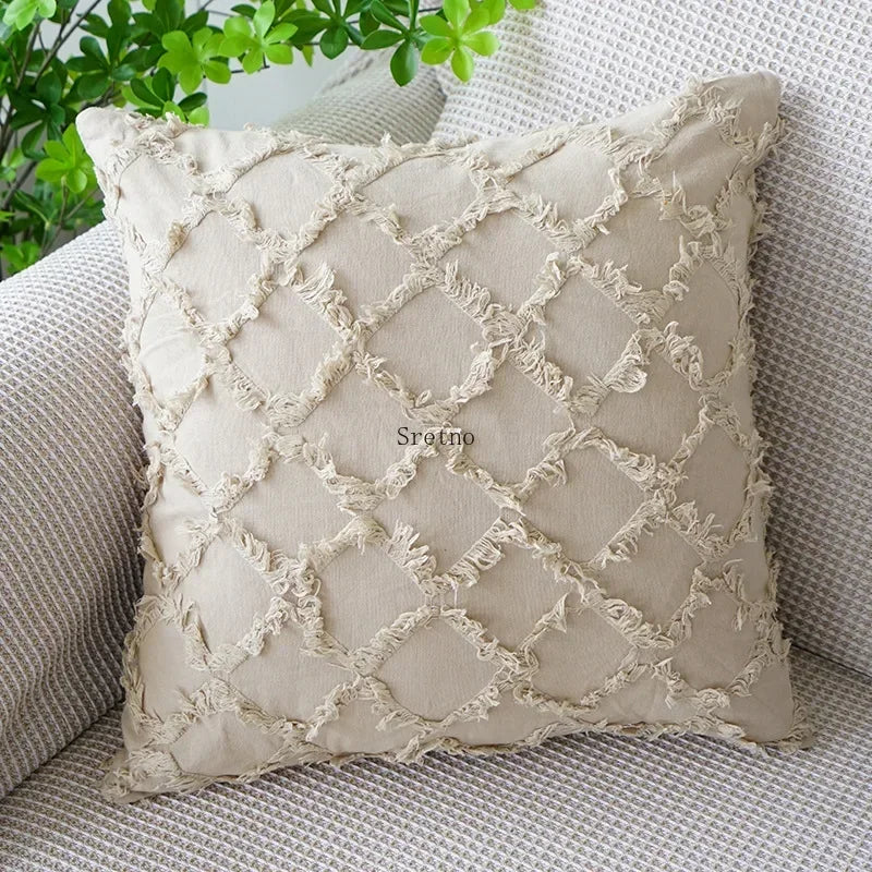 Housse de coussin en coton et lin Nesty - Motif losange tricoté (vue 5)