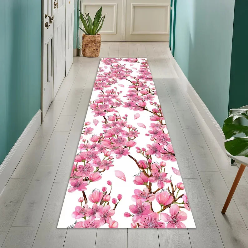 Tapis de couloir sakura Nesty - Descente de lit japandi rose pastel (vue 8)