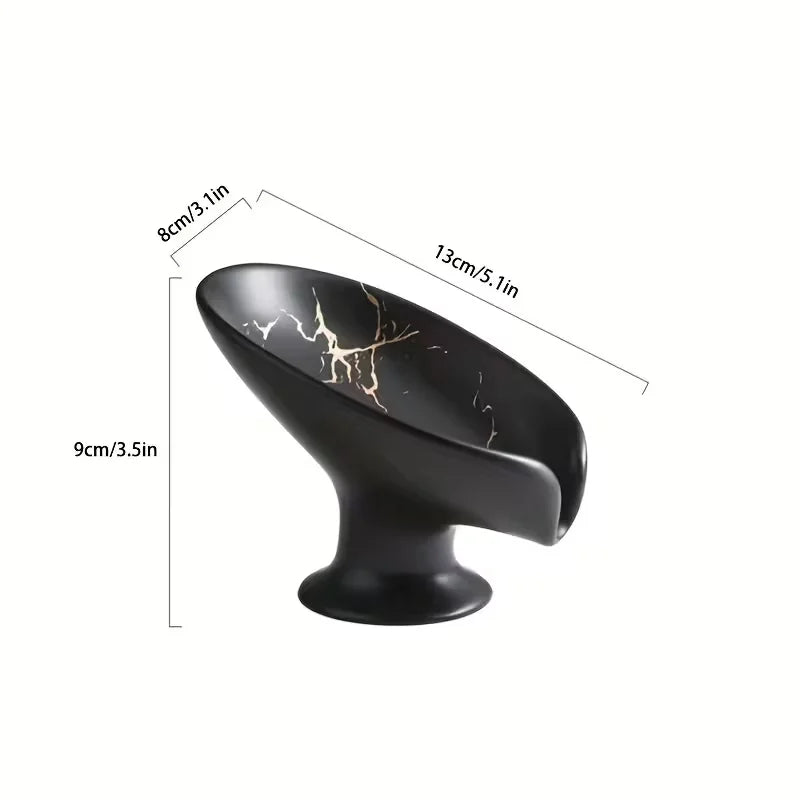 Porte-savon en céramique effet marbre, forme feuille auto-drainante (vue 6) - Nesty