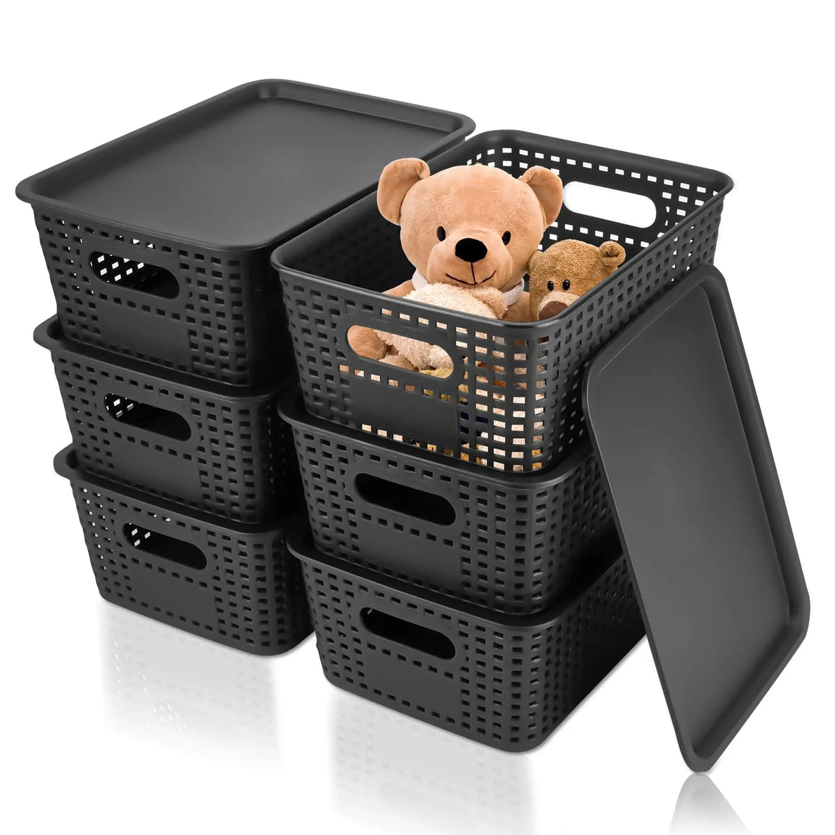 Lot de 6 paniers de rangement tressés empilables avec couvercle (vue 8) - Nesty