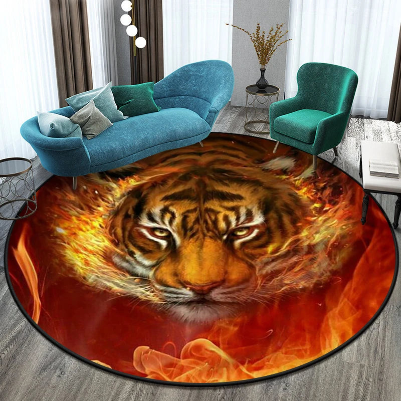 Tapis rond illustré tigre Nesty - Pour chambre d'enfant (vue 12)