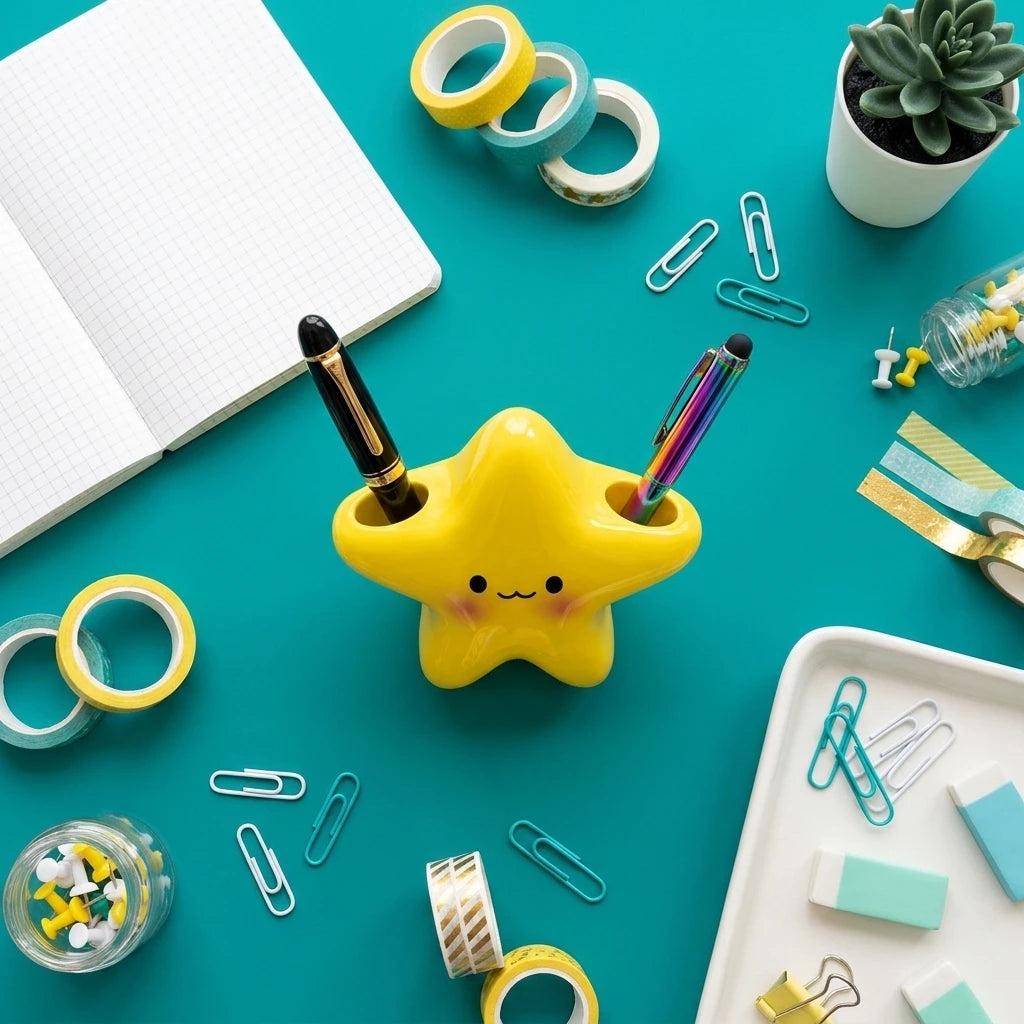 Cute Star-Shaped Toothbrush Holder  Freestanding Bathroom Organizer with Cute Face Design, Space-Saving Toothbrush & Toothpaste - Nesty (vue 3)