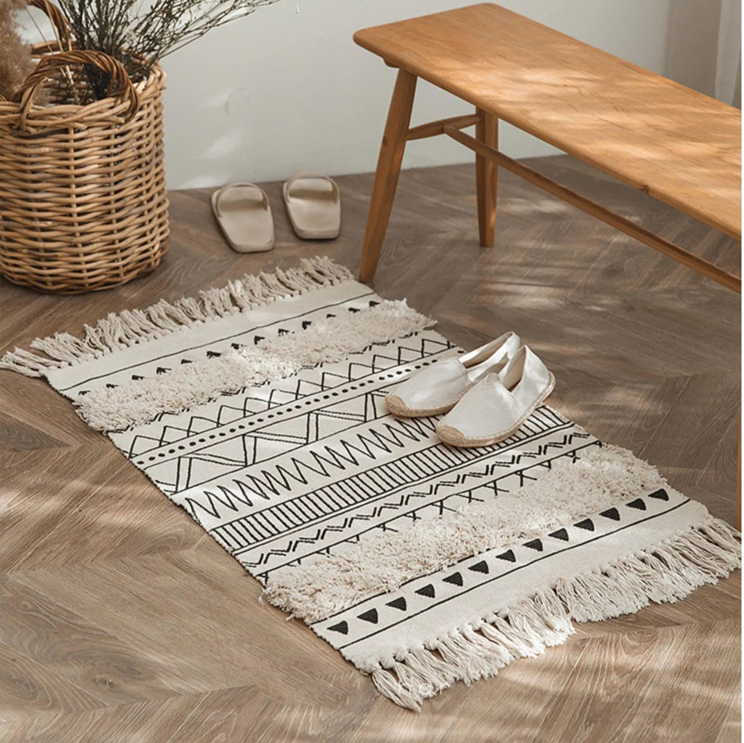 Tapis noué main à franges — motif géométrique (vue 9) - Nesty