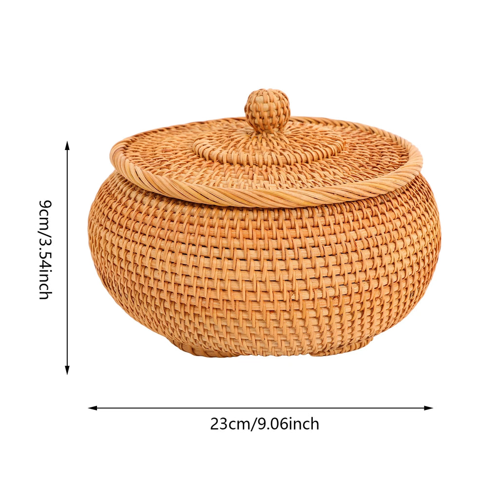 Panier de rangement artisanal en rotin naturel avec couvercle (vue 5) - Nesty