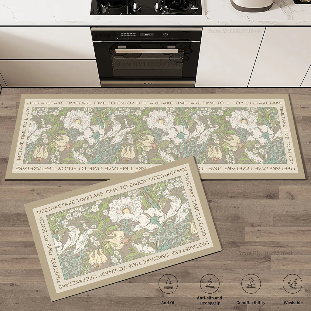 Tapis de cuisine à motif fleuri Nesty - Velours doux absorbant (vue 6)
