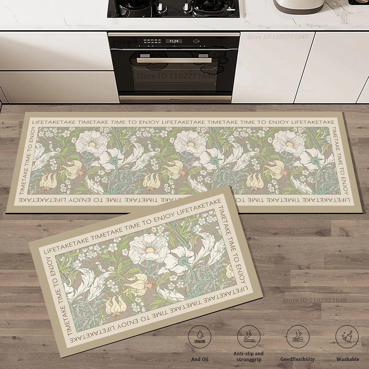 Tapis de cuisine à motif fleuri Nesty - Velours doux absorbant (vue 6)