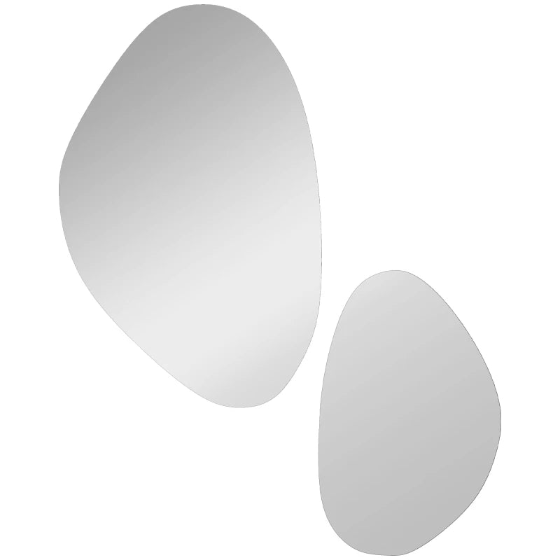 Duo de miroirs muraux galets sans cadre, formes irrégulières asymétriques, sur fond blanc - Nesty