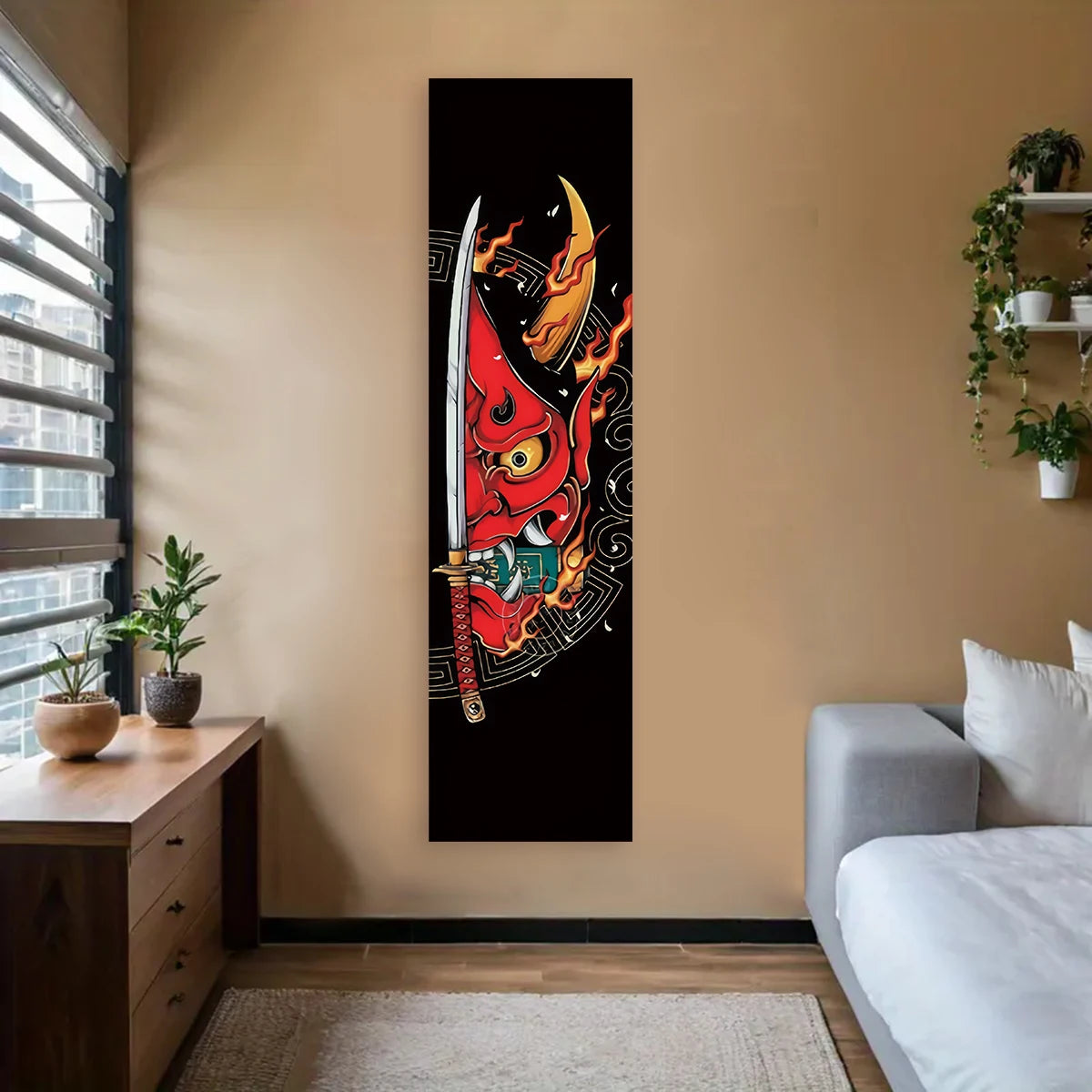 Tapisserie murale vagues japonaises Nesty - Soleil rouge pour le mur (vue 13)