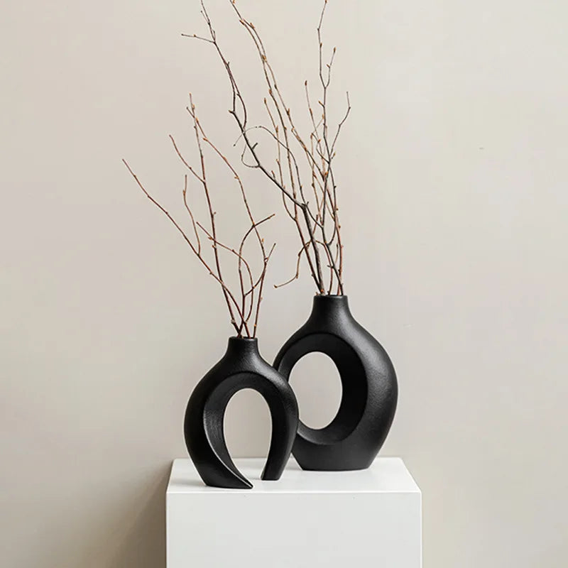 Duo de vases céramique donut noir et blanc - Nesty (vue 2)