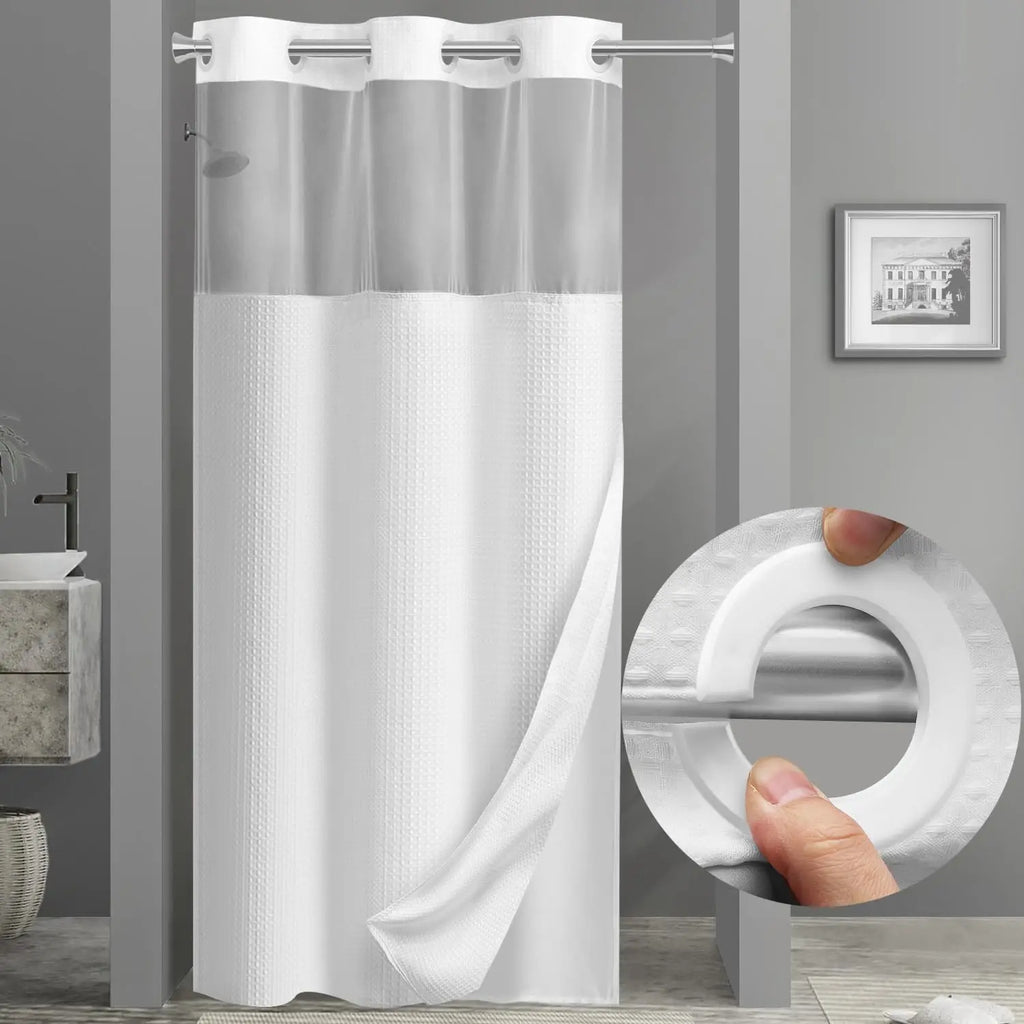 Rideau de douche gaufré blanc à clips — set sans crochets - Nesty (vue 1)
