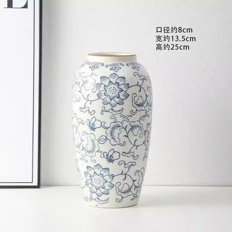 Vase céramique bleu et blanc, style rétro chinoiseries (vue 9) - Nesty