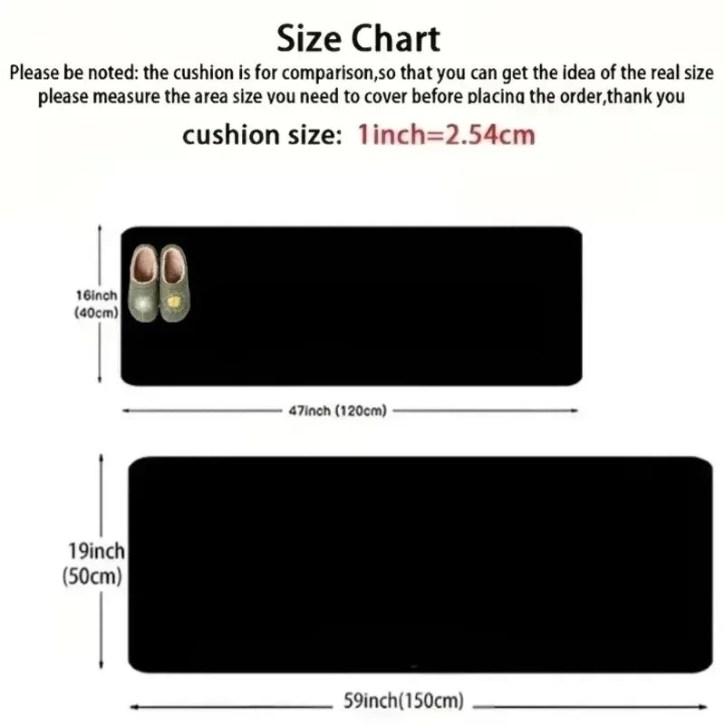 Tapis de couloir sakura Nesty - Tableau des tailles disponibles avec chaussons pour comparaison d'échelle