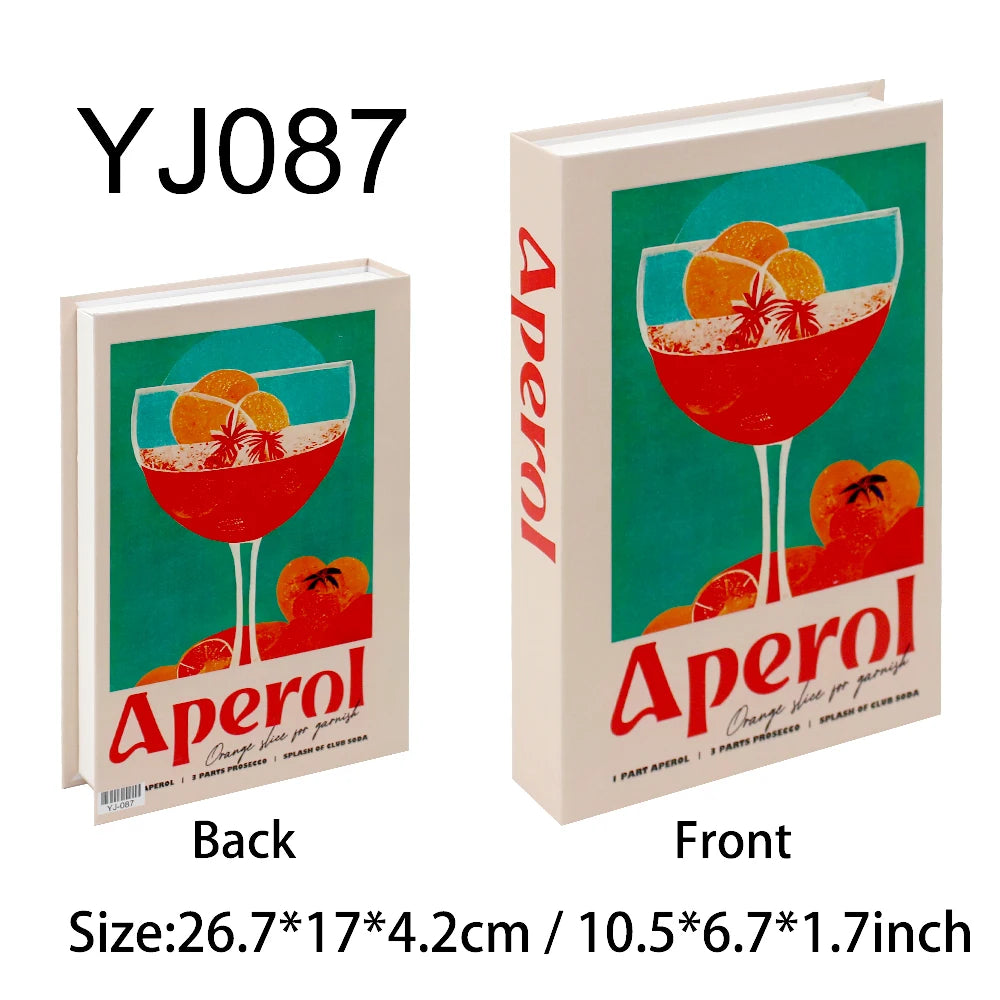 Faux livre décoratif boîte de rangement style nordique, couverture Aperol, illustration de cocktail orange sur fond turquoise (vue 48) - Nesty