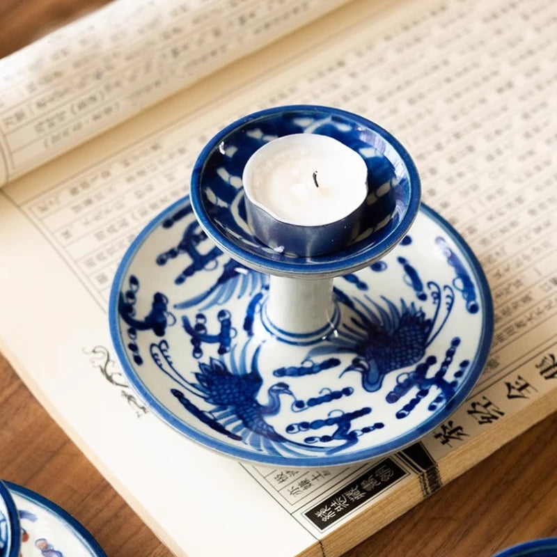 Bougeoir en porcelaine peinte à la main, bleu et blanc (vue 5) - Nesty