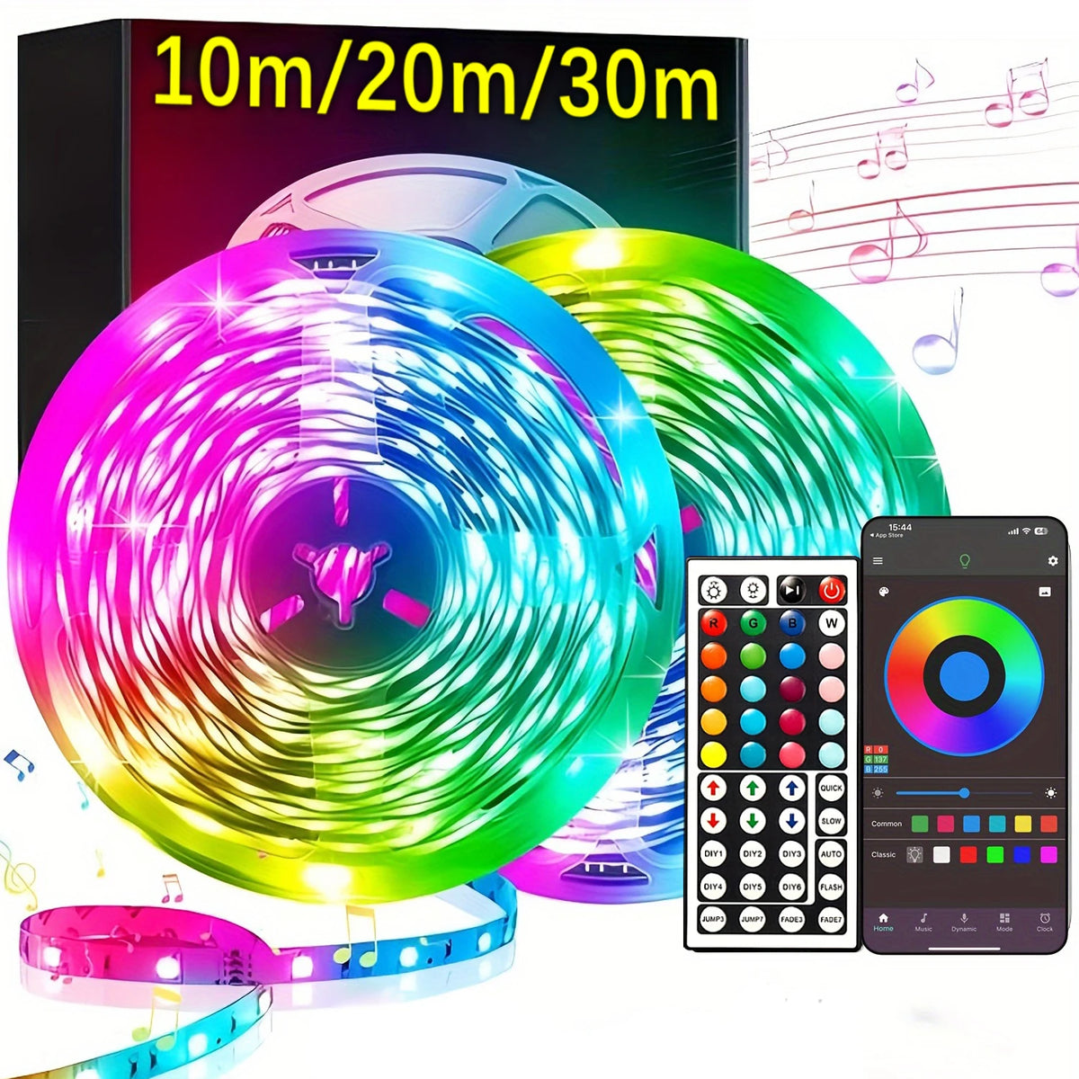 Ruban LED USB flexible Nesty - Rouleaux multicolores avec télécommande et application smartphone, boîte 10m/20m/30m