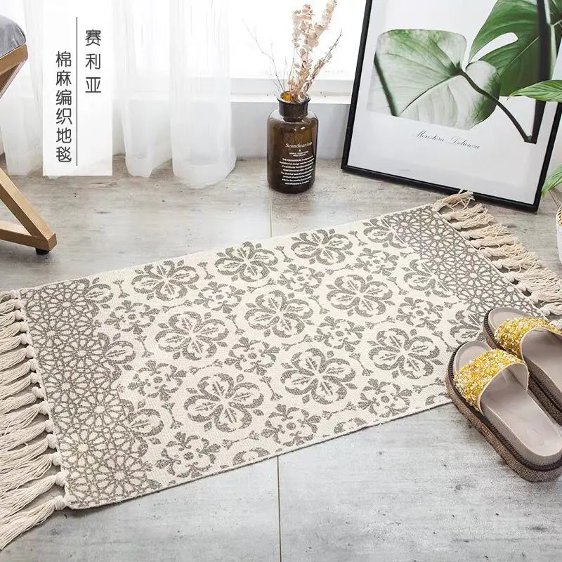 Tapis tissé main en coton et lin Nesty - Franges bohème (vue 19)