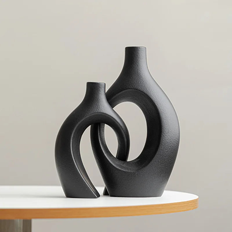 Duo de vases céramique donut noir et blanc - Nesty (vue 1)
