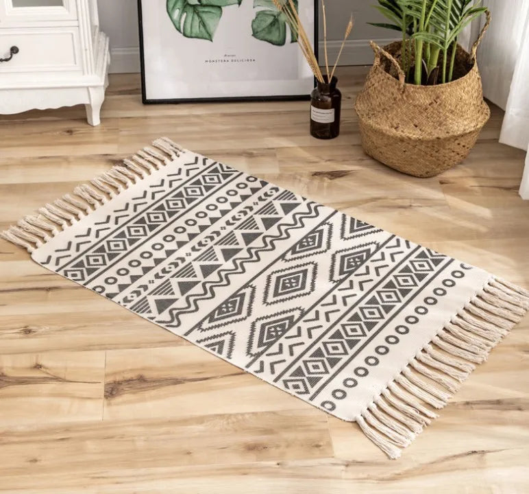 Tapis tissé main en coton et lin — franges bohème - Nesty (vue 3)