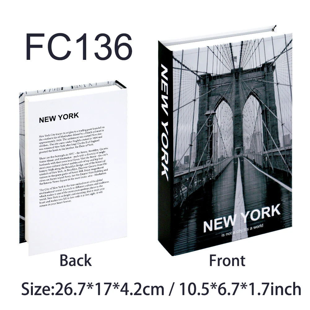 Faux livre décoratif boîte de rangement style nordique, couverture New York, photo noir et blanc du pont de Brooklyn (vue 41) - Nesty
