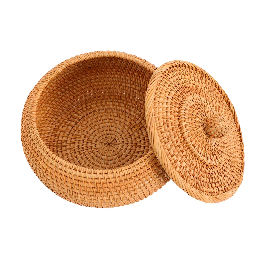 Panier de rangement artisanal en rotin naturel avec couvercle (vue 6) - Nesty