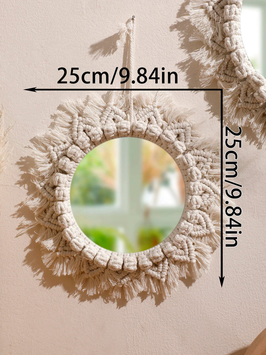 Miroir mural tissé macramé rond, décoration bohème (vue 6) - Nesty