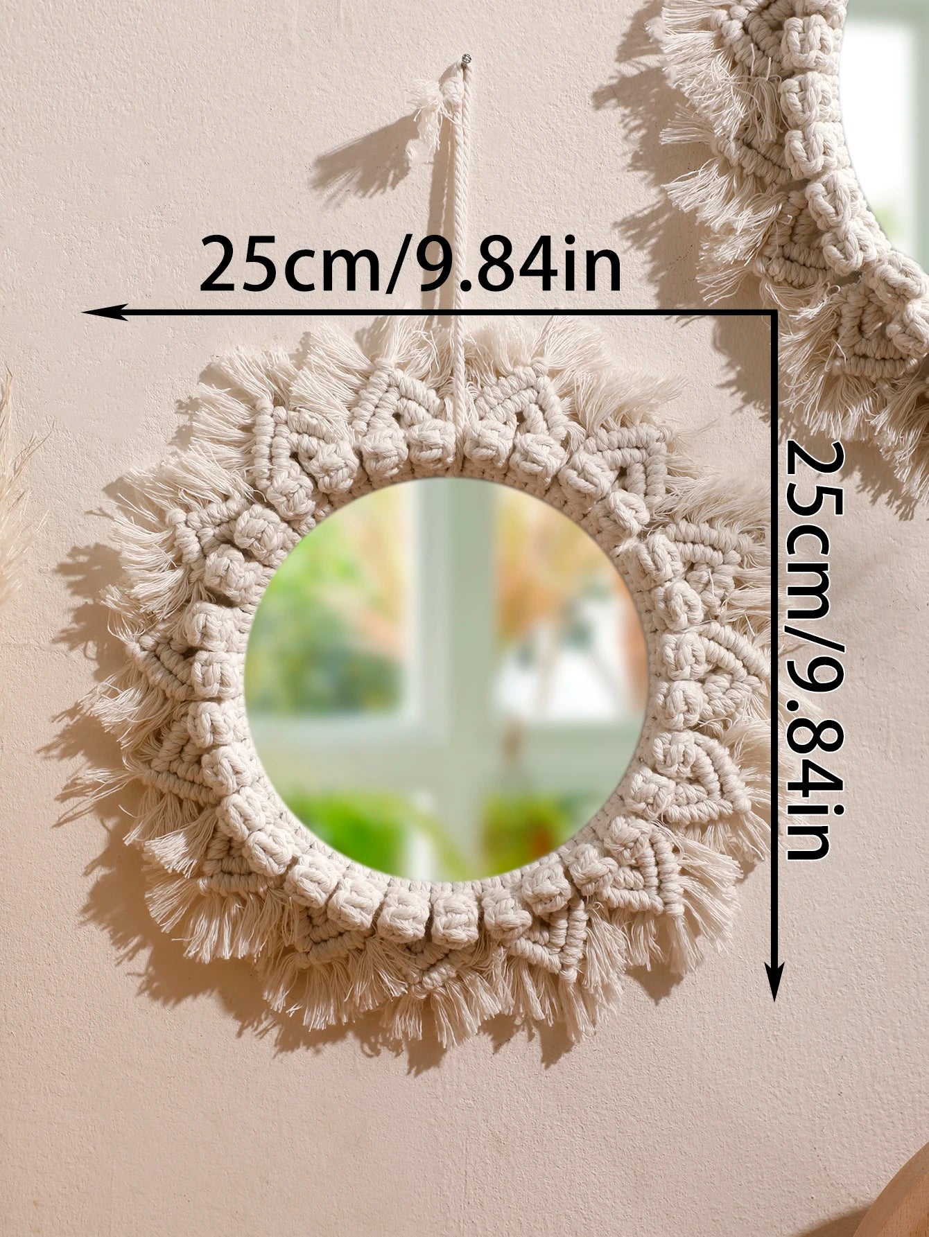 Miroir mural tissé macramé rond, décoration bohème (vue 6) - Nesty
