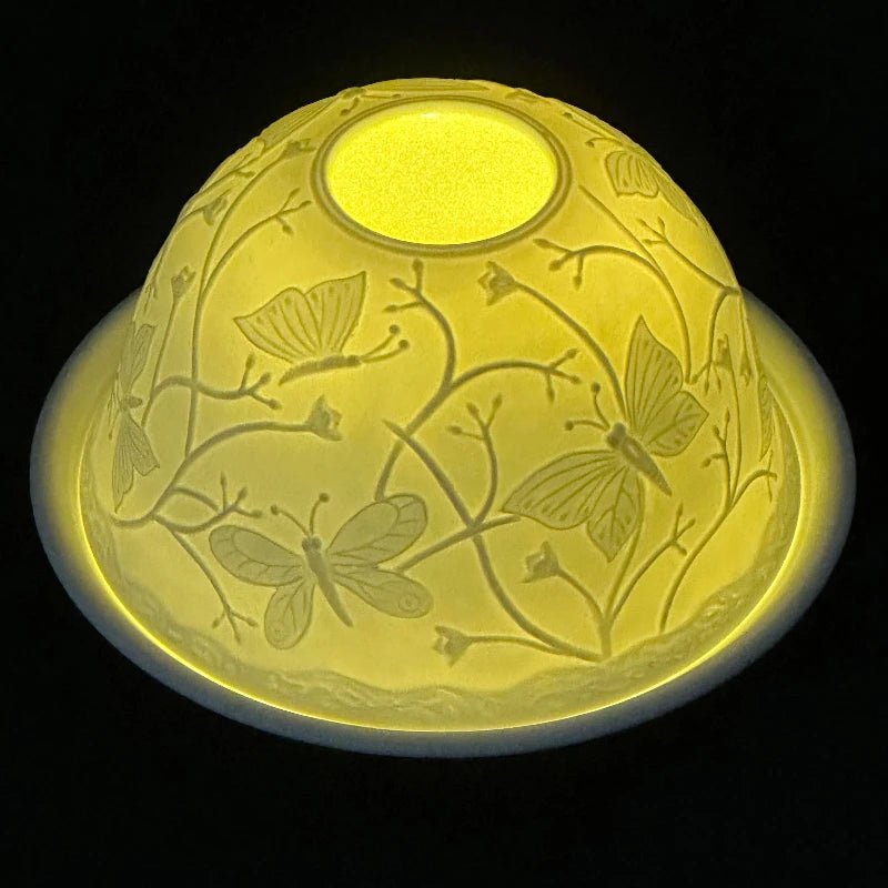 Photophore dôme en porcelaine fine, veilleuse translucide (vue 8) - Nesty