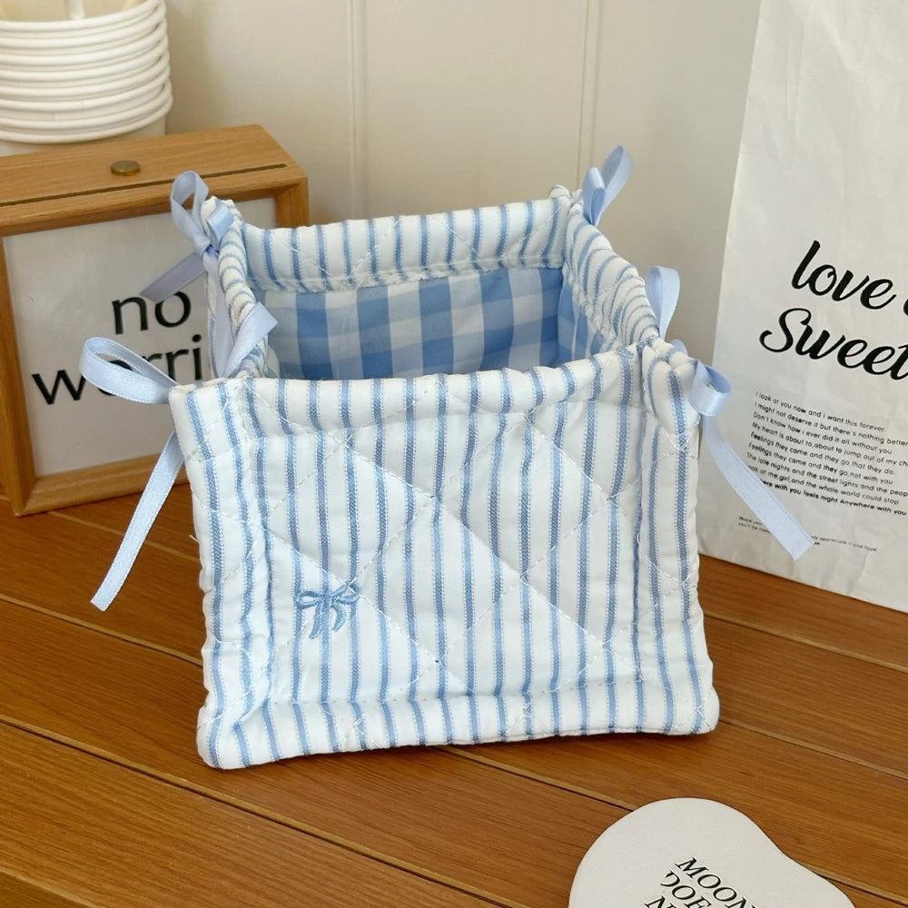 Panier de rangement matelassé pliable, rayures bleues - Nesty (vue 10)