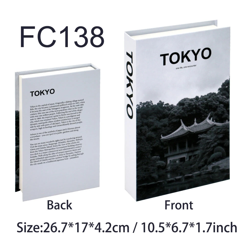 Faux livre décoratif boîte de rangement style nordique, couverture Tokyo, photo noir et blanc d'un temple au bord de l'eau (vue 64) - Nesty