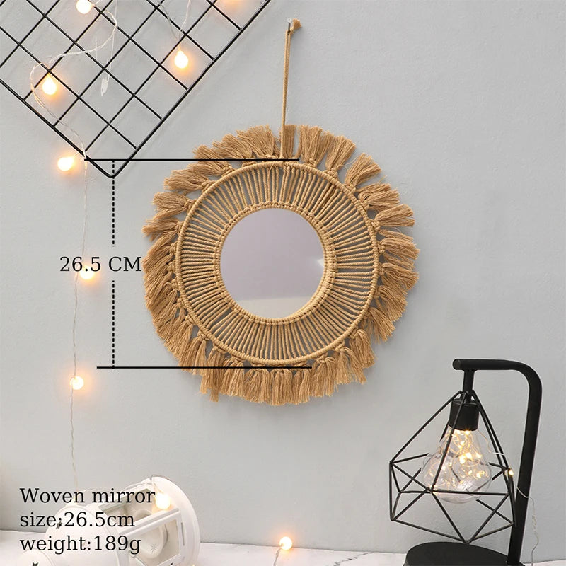 Miroir tapisserie macramé, tissage bohème suspendu (vue 7) - Nesty