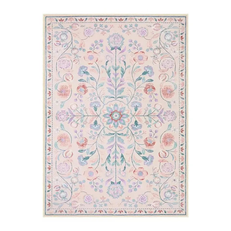 Tapis fleuri bohème rose Nesty - Flanelle douce (vue 8)