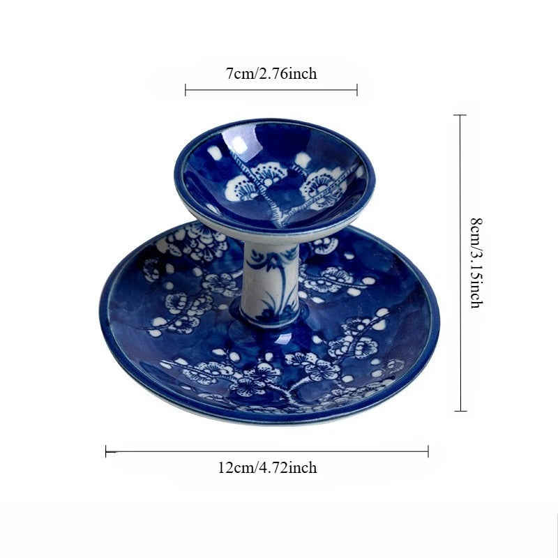 Bougeoir en porcelaine peinte à la main, bleu et blanc (vue 9) - Nesty