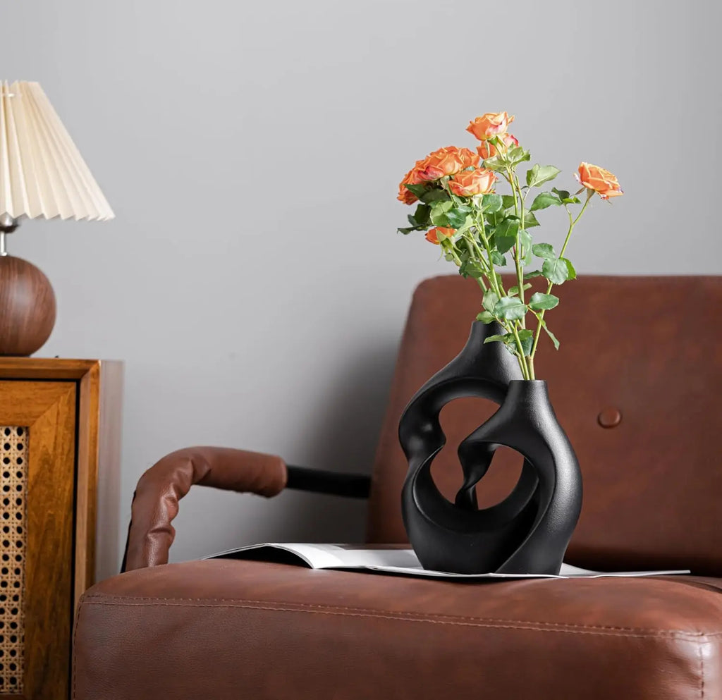 Duo de vases en céramique noire mate, 20 cm - Nesty (vue 3)