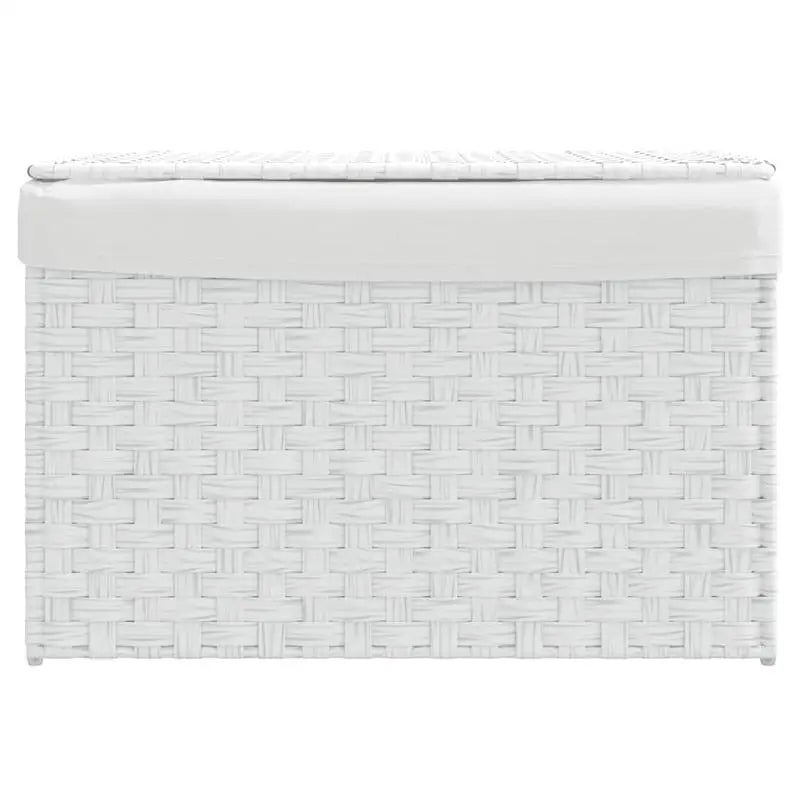 Panier à linge blanc avec couvercle en poly rotin, 55,5x35x34 cm - Nesty (vue 3)