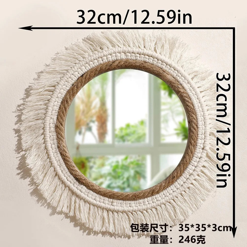 Miroir rond à pompons, cadre coton tressé bohème (vue 6) - Nesty