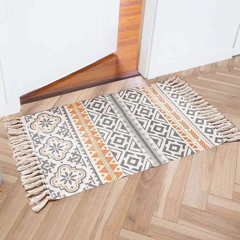 Tapis tissé main en coton et lin Nesty - Franges bohème (vue 8)