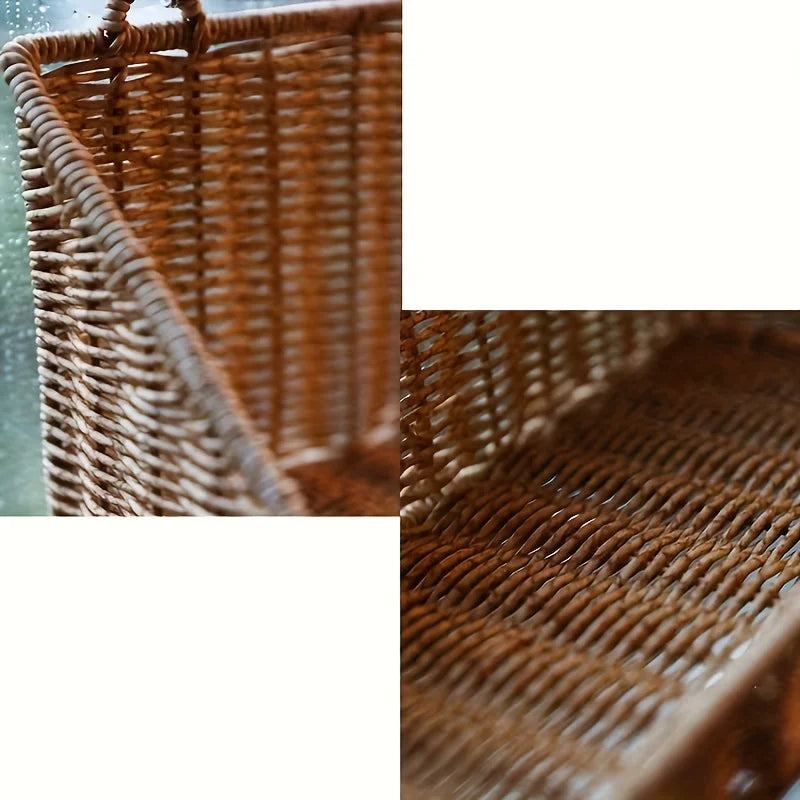 Panier mural tressé en rotin avec crochets, rangement rustique - Nesty (vue 6)