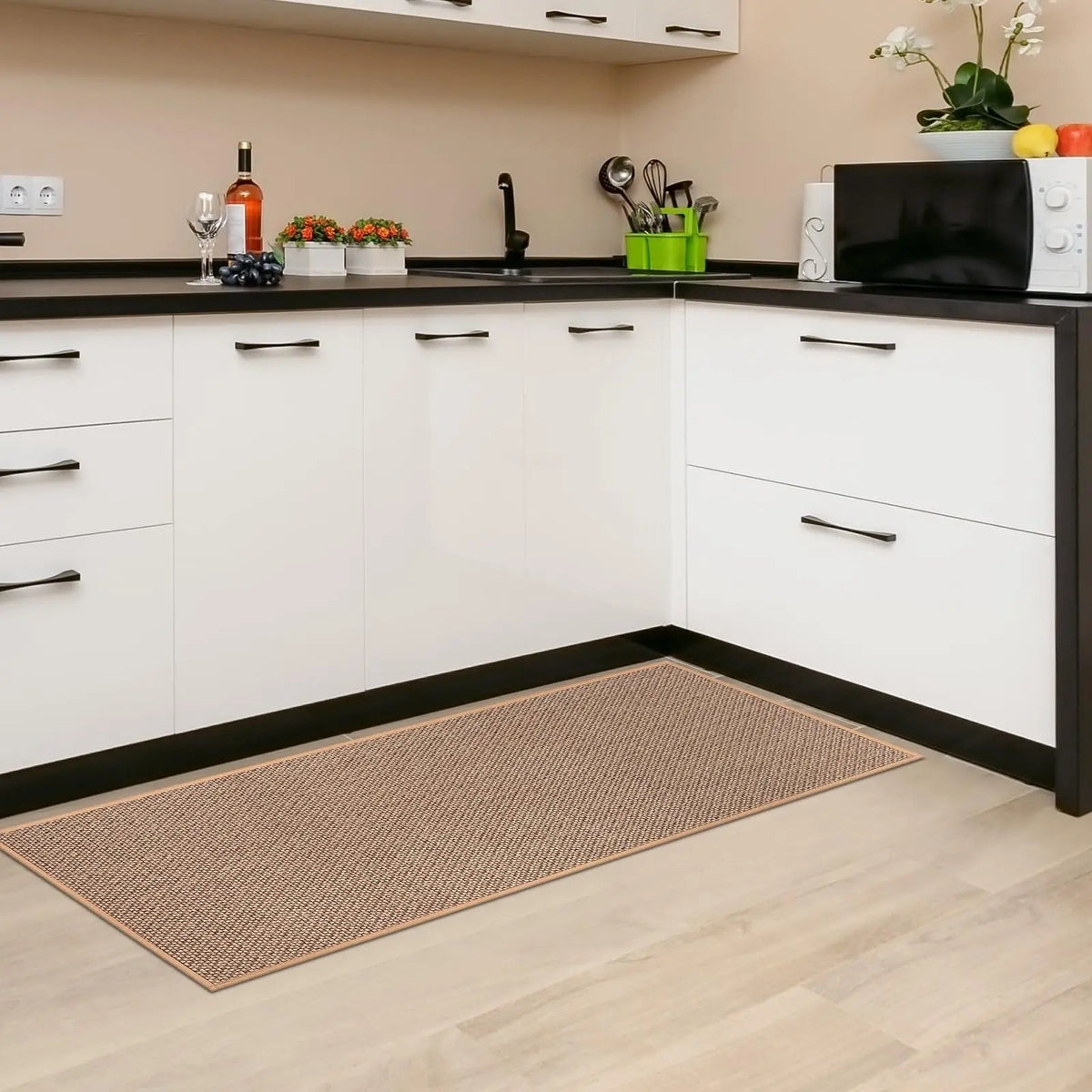 Tapis de cuisine tissé en lin — motif à carreaux (vue 6) - Nesty