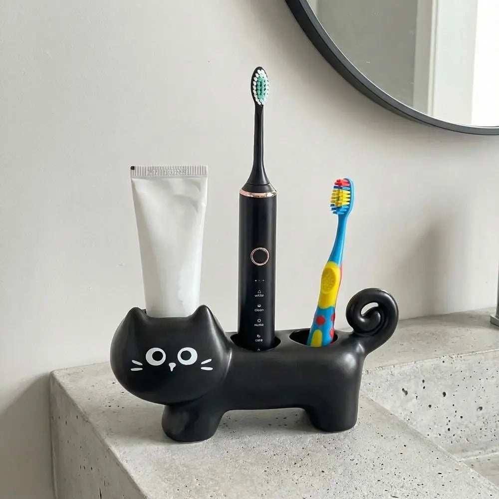 Ceramic Cartoon Cat Toothbrush Base Waterproof Cute Electric Toothbrush Holder Decorative 3 Holes Electric Toothbrush Stand - Nesty (vue 2)