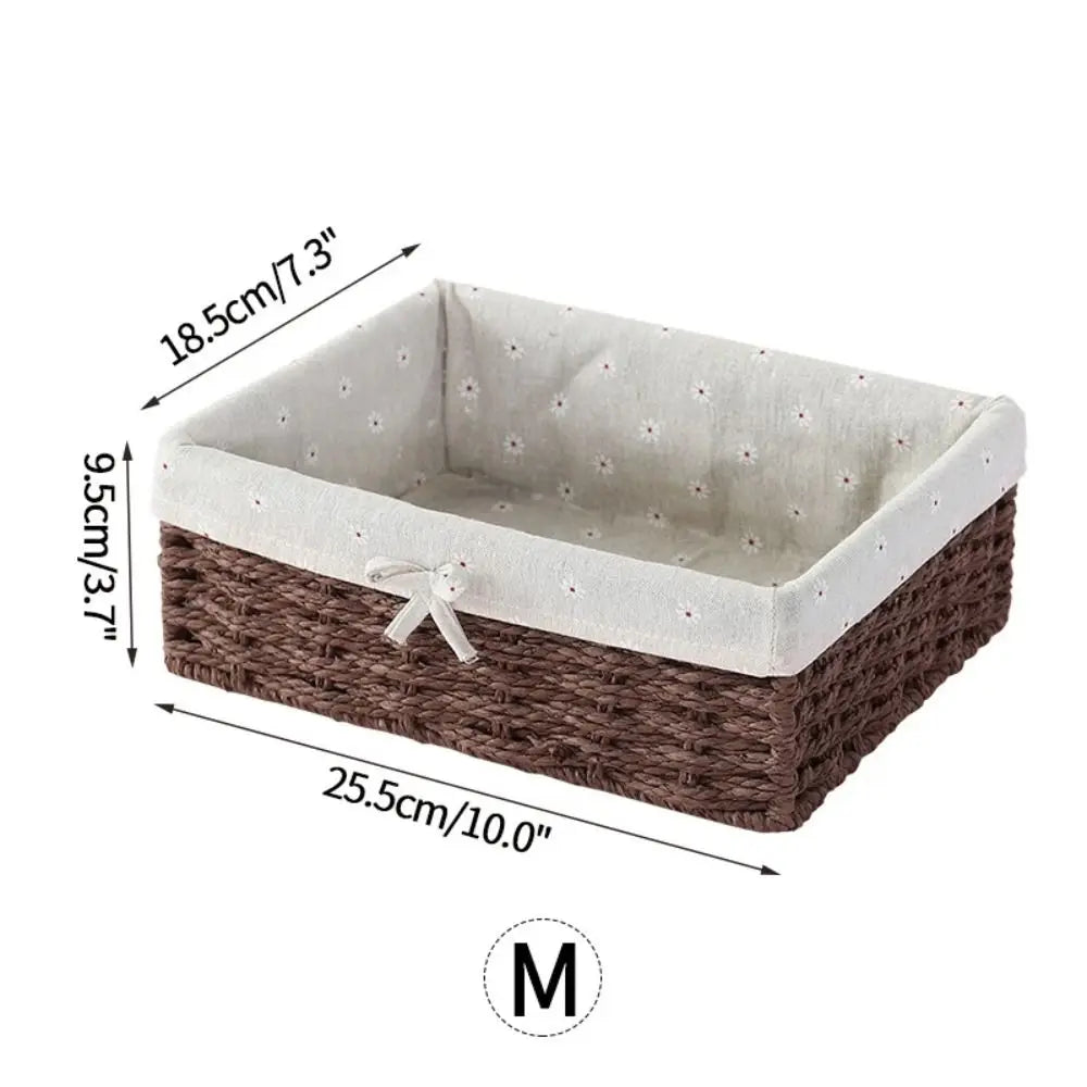Panier de rangement tressé rectangulaire en lin avec couvercle - Nesty (vue 8)