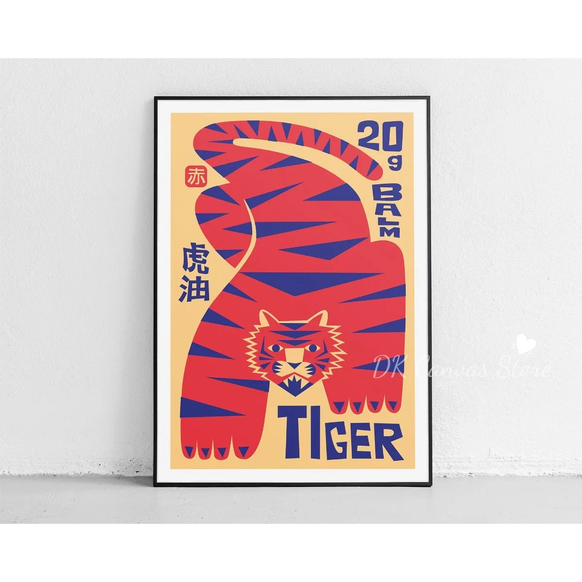 Toile imprimée Mont Fuji abstrait Nesty - Affiche encadrée d'un tigre stylisé rouge et bleu, baume Tigre 20g