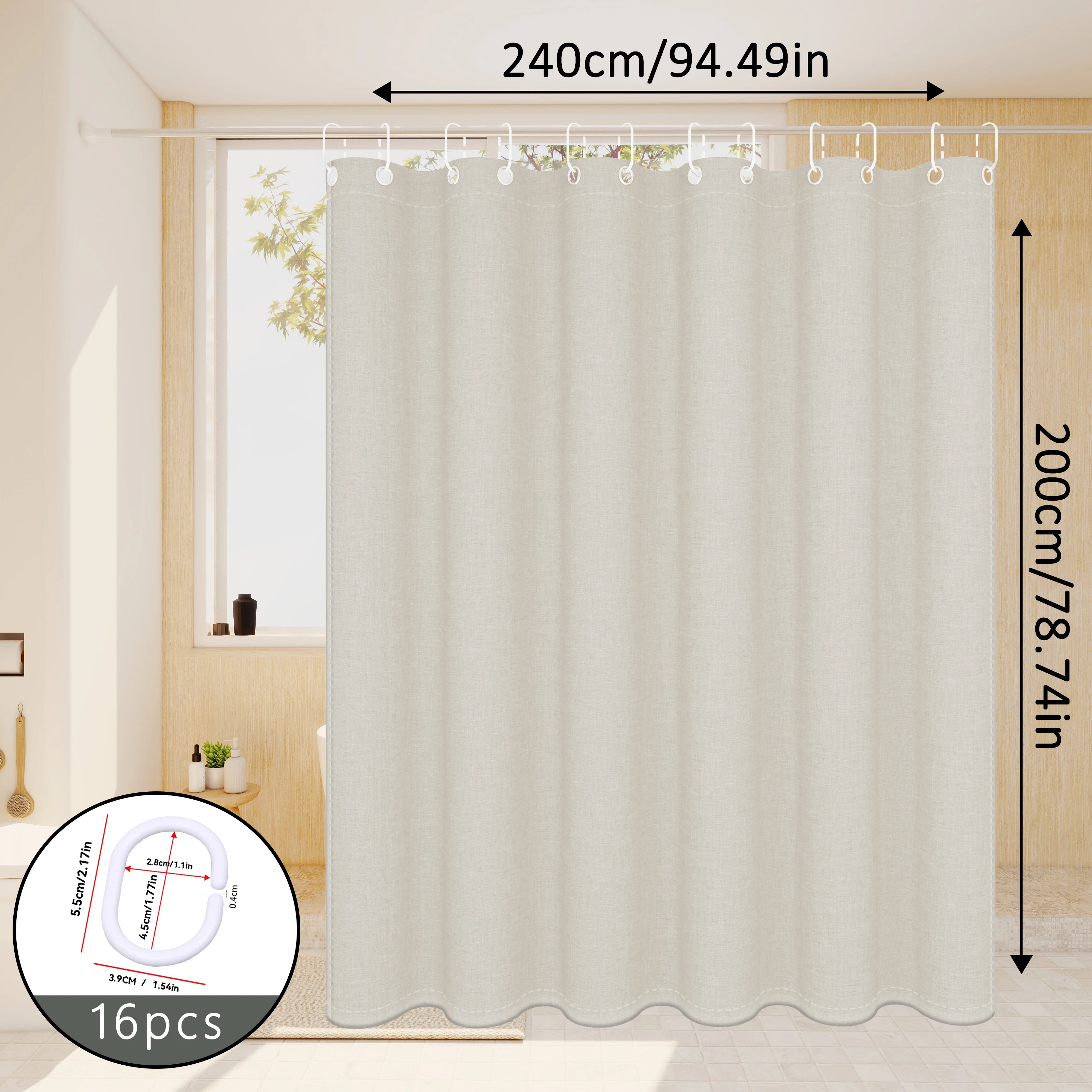 Rideau de douche uni imitation lin, toucher naturel - Nesty (vue 4)
