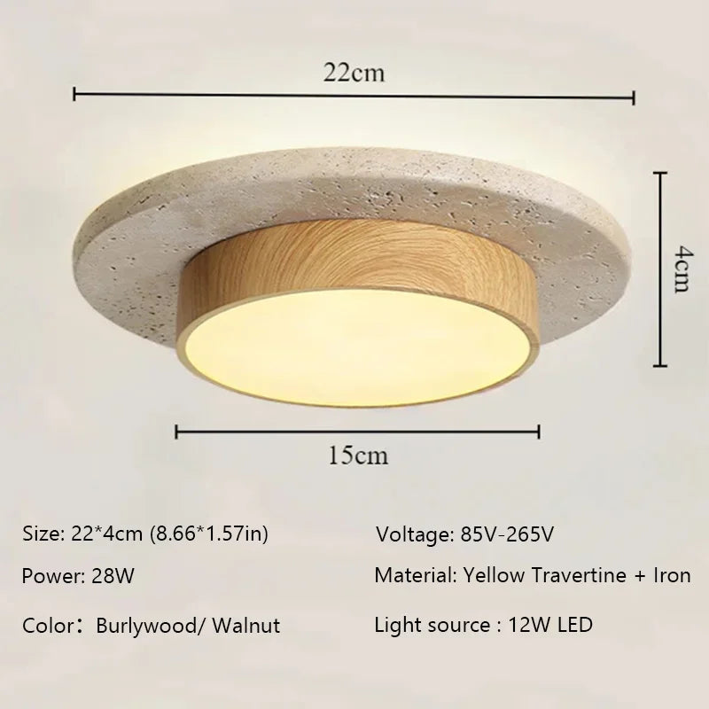 Plafonnier rond en pierre et bois Nesty - Style wabi-sabi (vue 7)