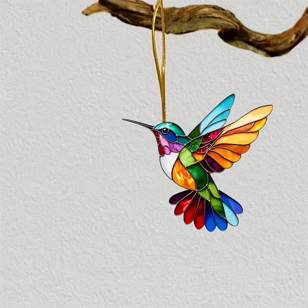 Suncatcher colibri en acrylique Nesty - Suspendu à une branche, fond neutre