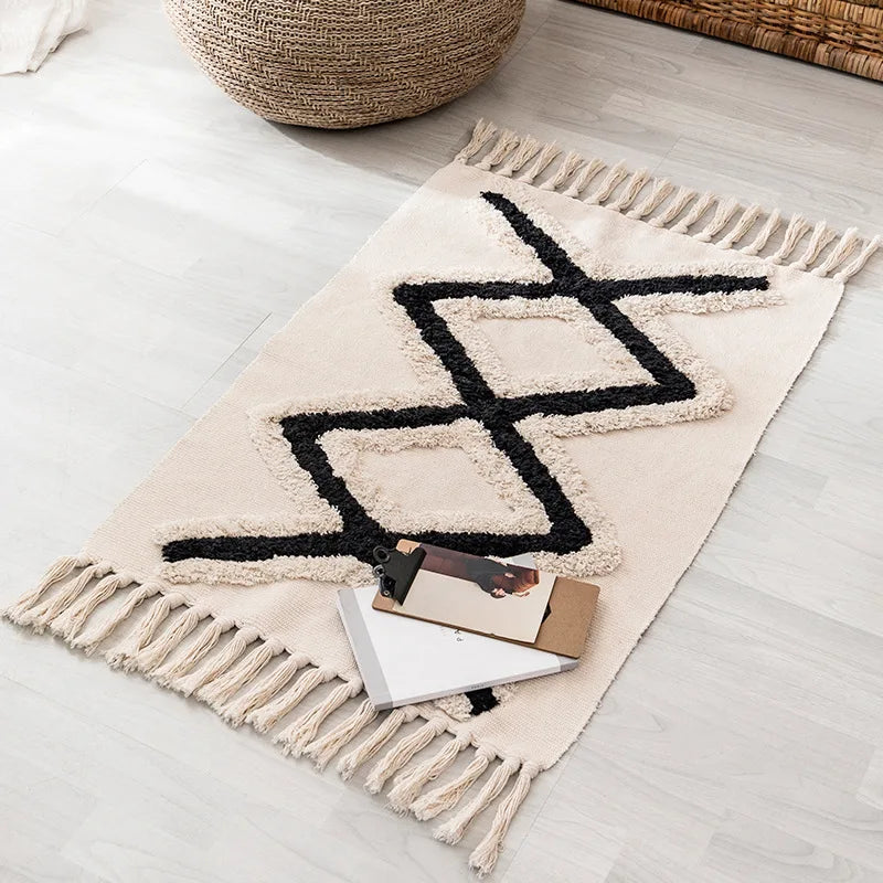 Tapis noué main à franges — motif géométrique - Nesty (vue 16)