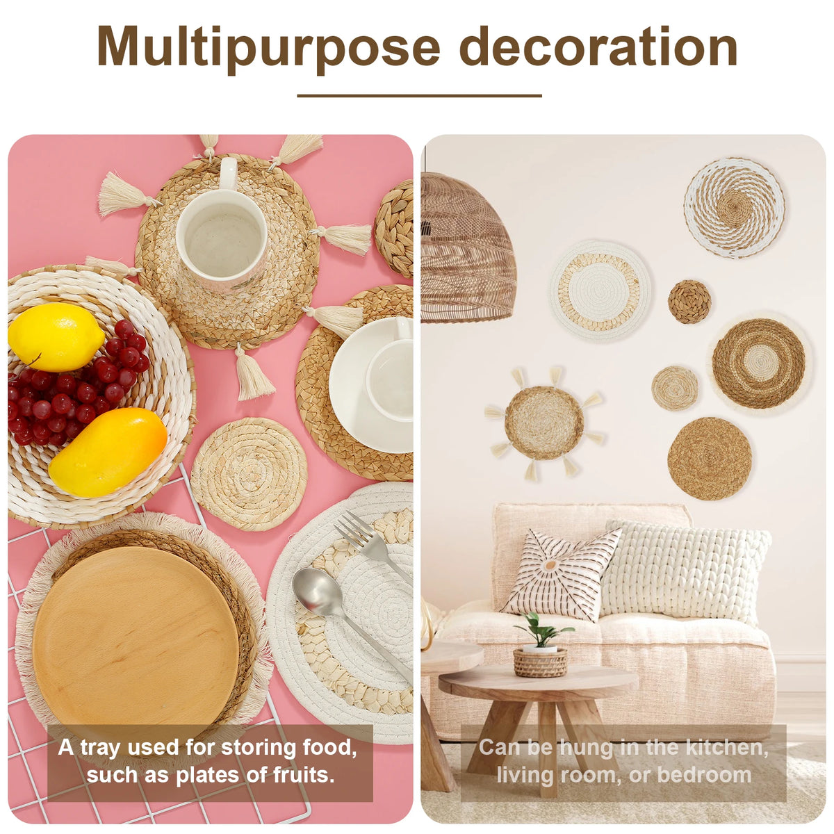 Lot de 7 paniers muraux tressés, décoration murale bohème - Nesty (vue 5)